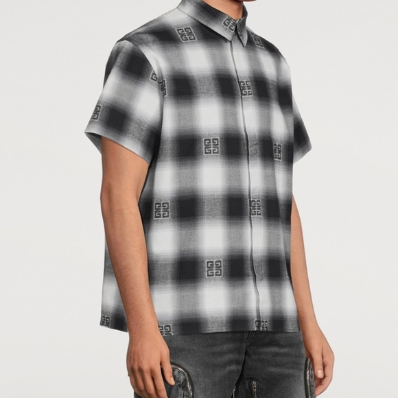 GIVENCHY 4G Motif Plaid Print Short Sleeve Shirt - Picture 1 of 8